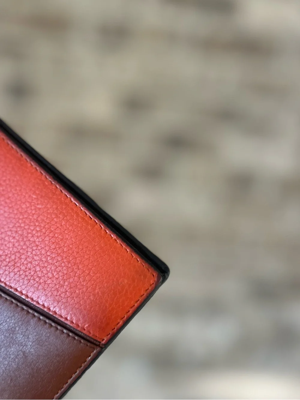 Loewe Puzzle Colorblock Leather Continental Wallet Orange Brown Red